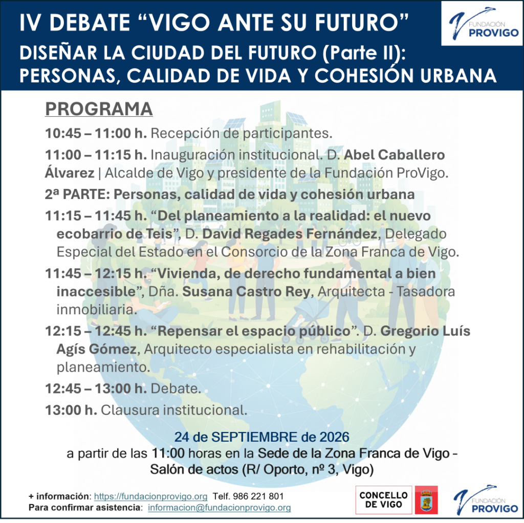 Programa IV Debate “Vigo ante su futuro” Diseñar la ciudad del futuro (Parte II): Personas, calidad de vida y cohesión urbana